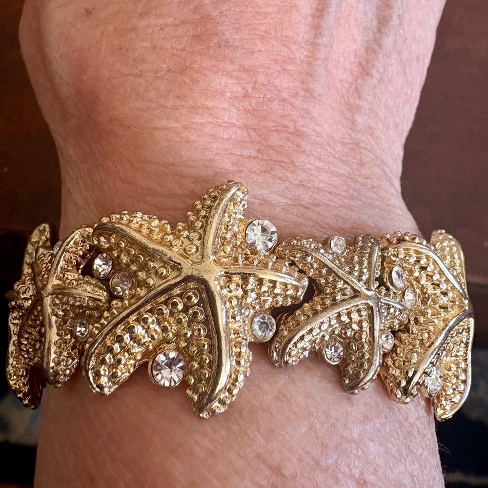 Gold tone/crystal embellished Starfish Stretch Bracelet - Women Jewelry